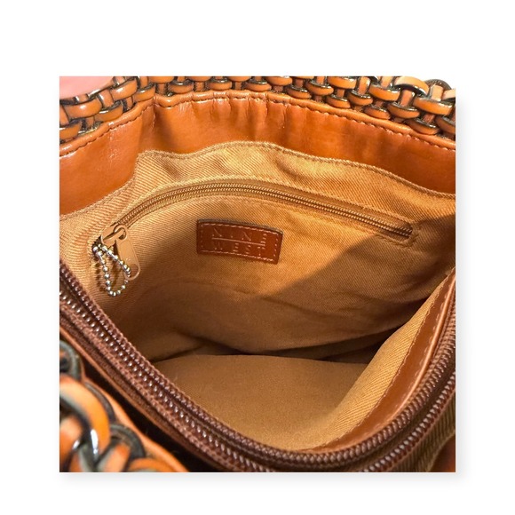 Vintage Nine West Woven Shoulder Bag Brown Leather Trim - Picture 7 of 7